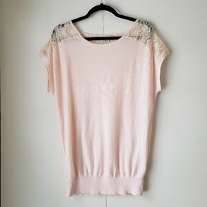 Forever 21 Soft Pink Lace Shoulder Knit